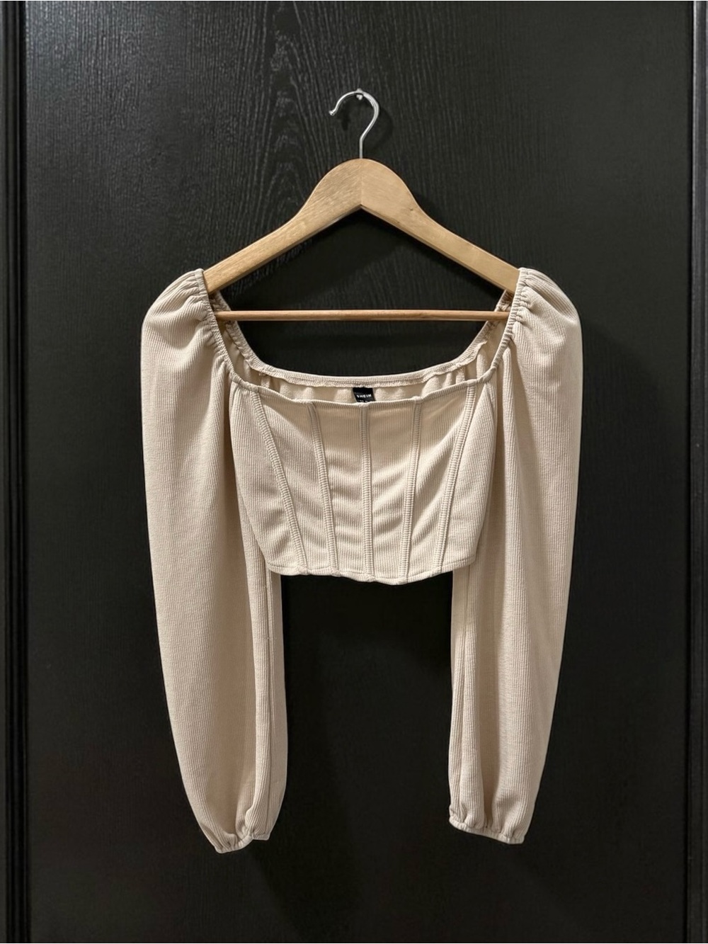 SHEIN Women’s Square Neck Long Sleeve Cropped Top - Cream! XS! - Picture 2 of 5